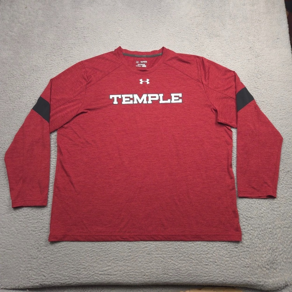 Under Armour Temple Owls HeatGear Shirt Men 3XL Long Sleeve NCAA Red Loose